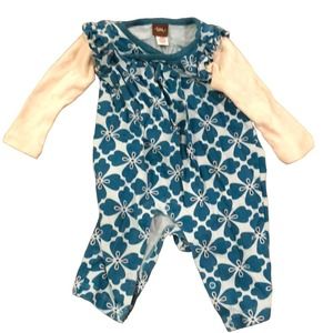 Tea Collection Teal and White Floral Romper